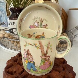Vintage Bunny Mug and Saucer Set honey pot bundle